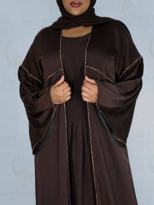 Brown Pleated Sleeve Abaya