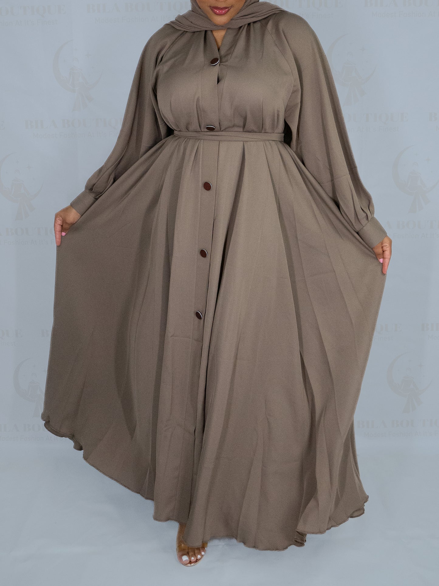 Light Brown Button Abaya