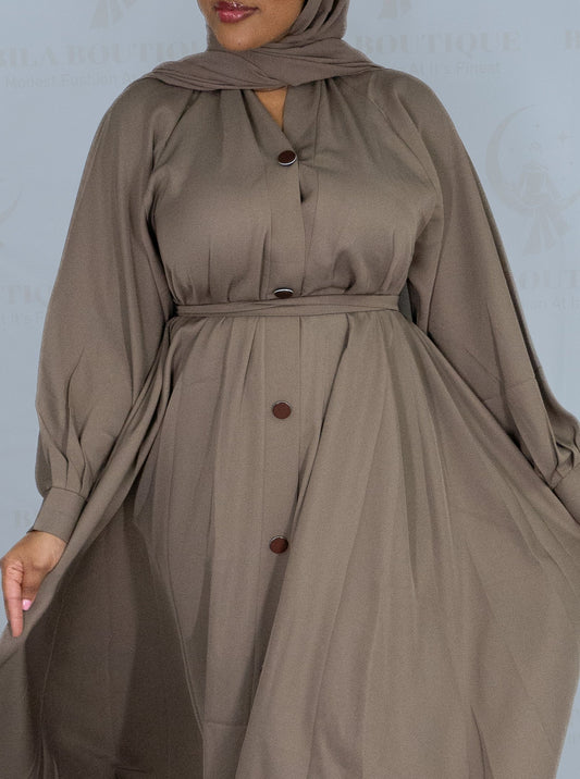 Light Brown Button Abaya