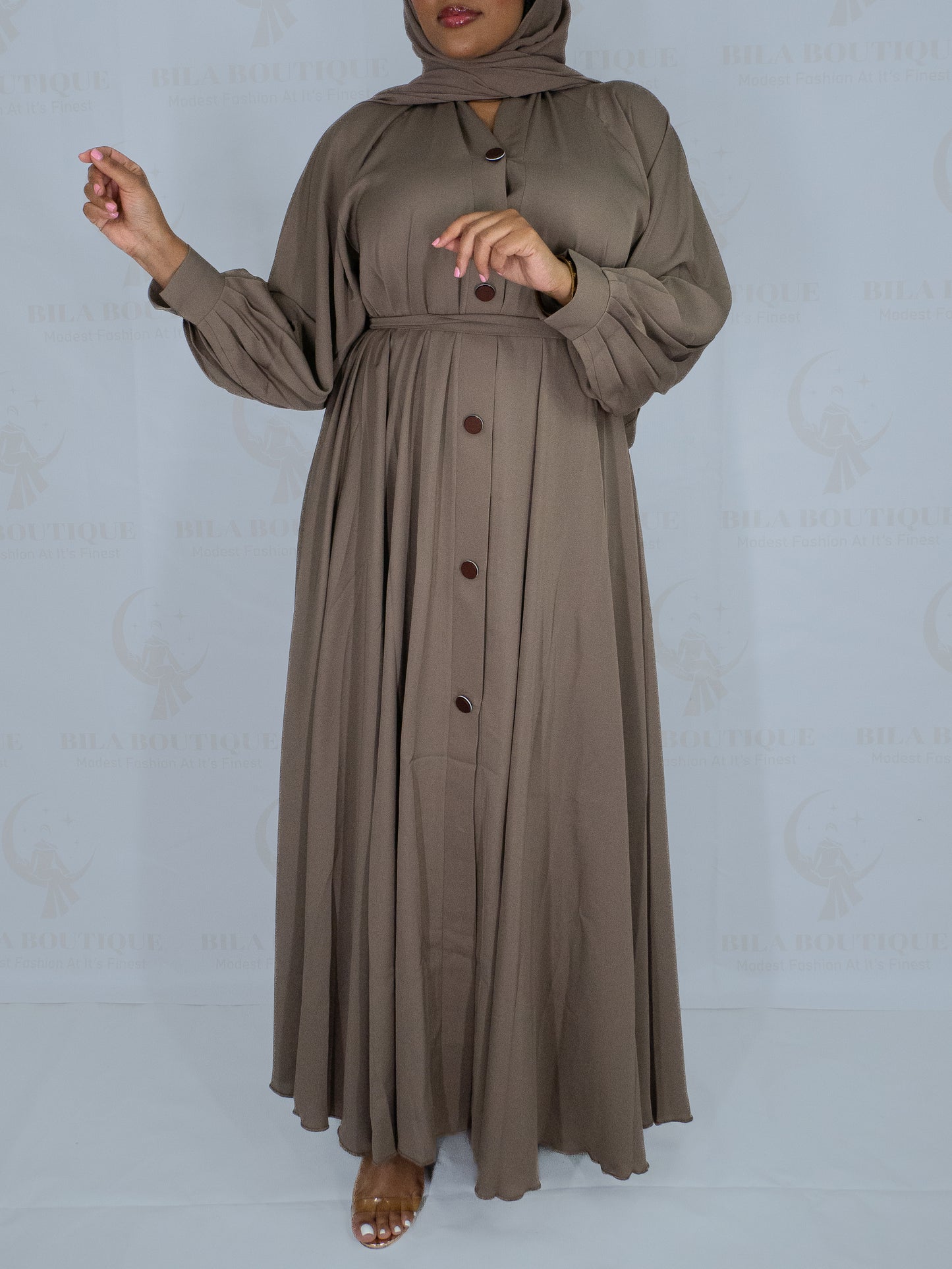 Light Brown Button Abaya