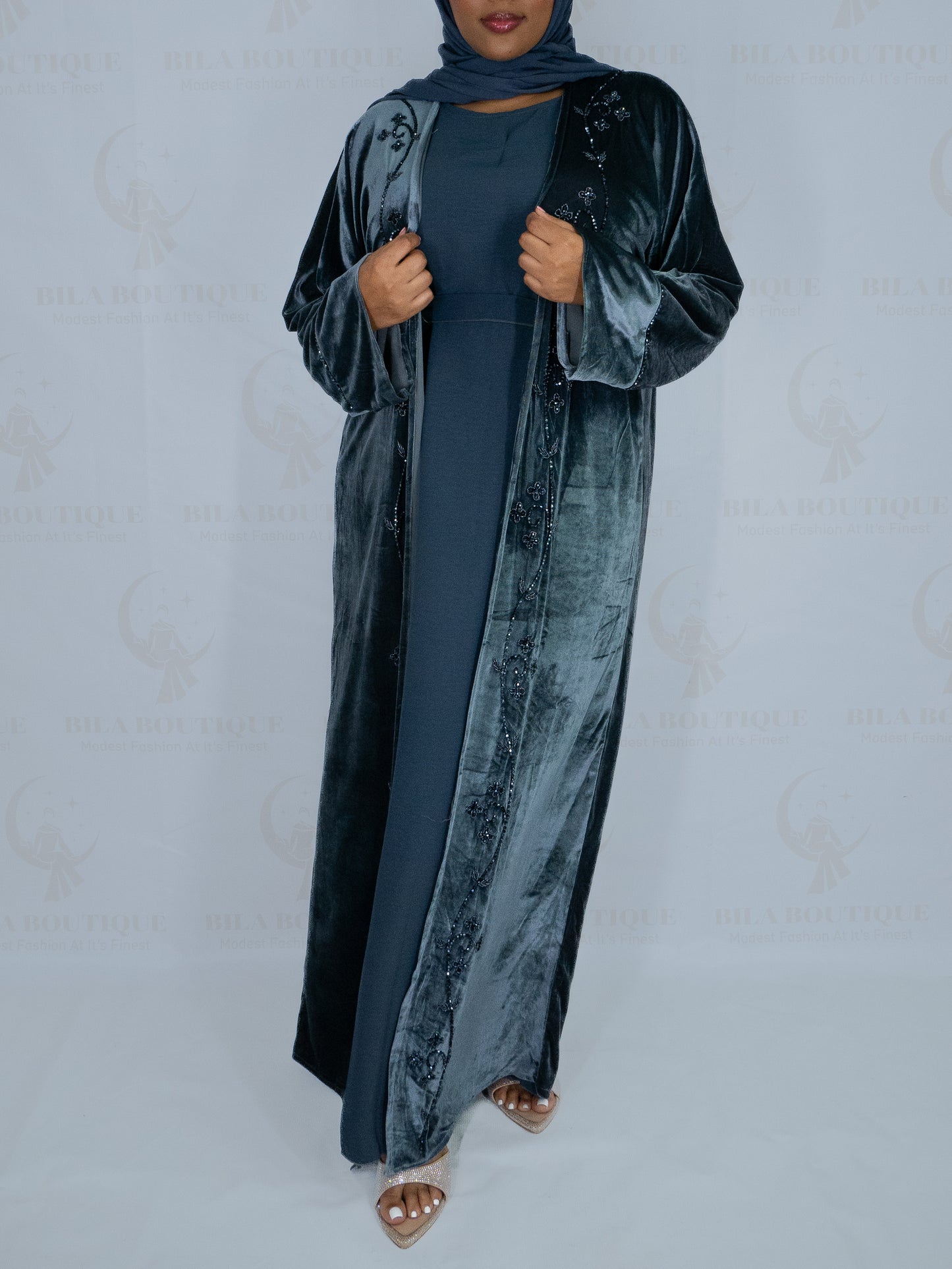 Blue Velvet Abaya