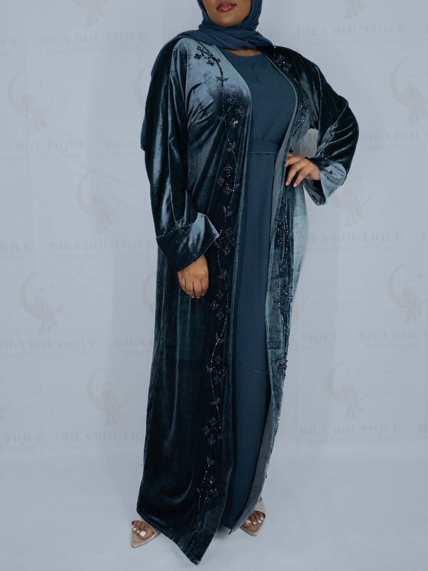 Blue Velvet Abaya