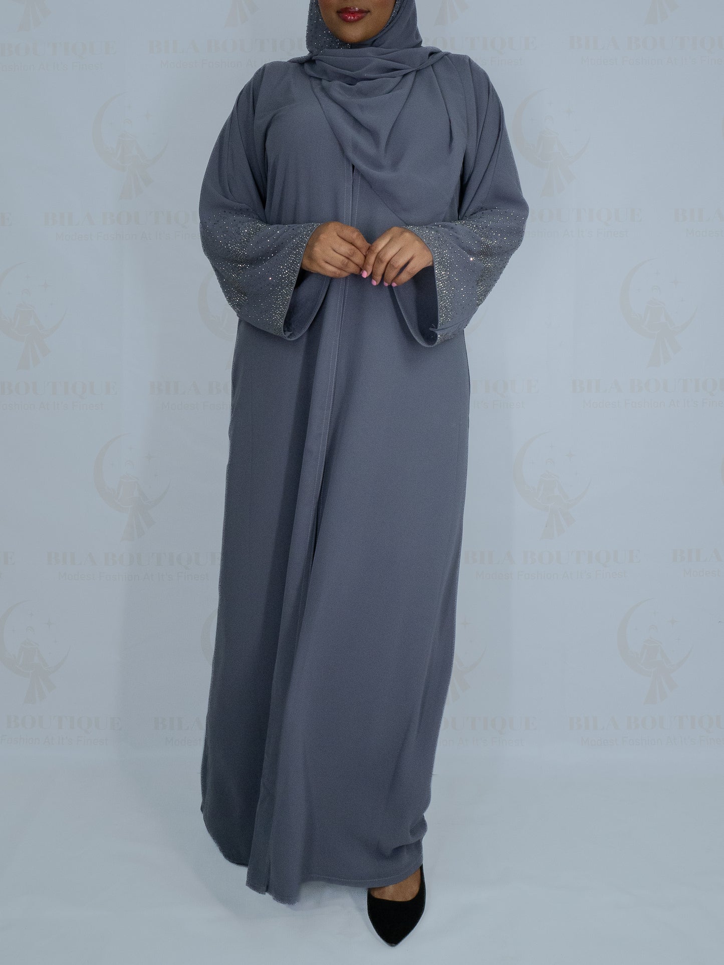 Gray 3/4 Rhinestone Abaya