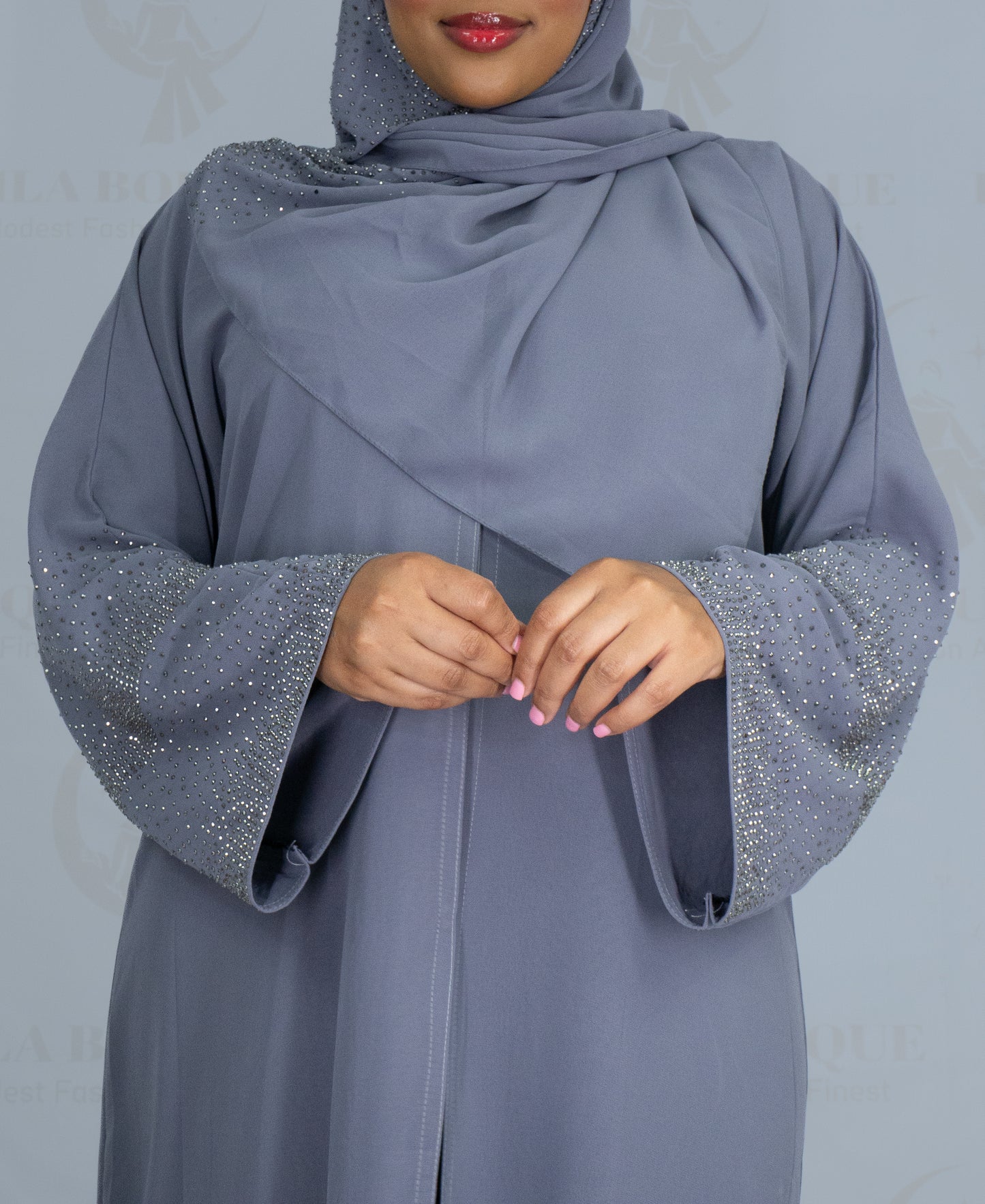 Gray 3/4 Rhinestone Abaya