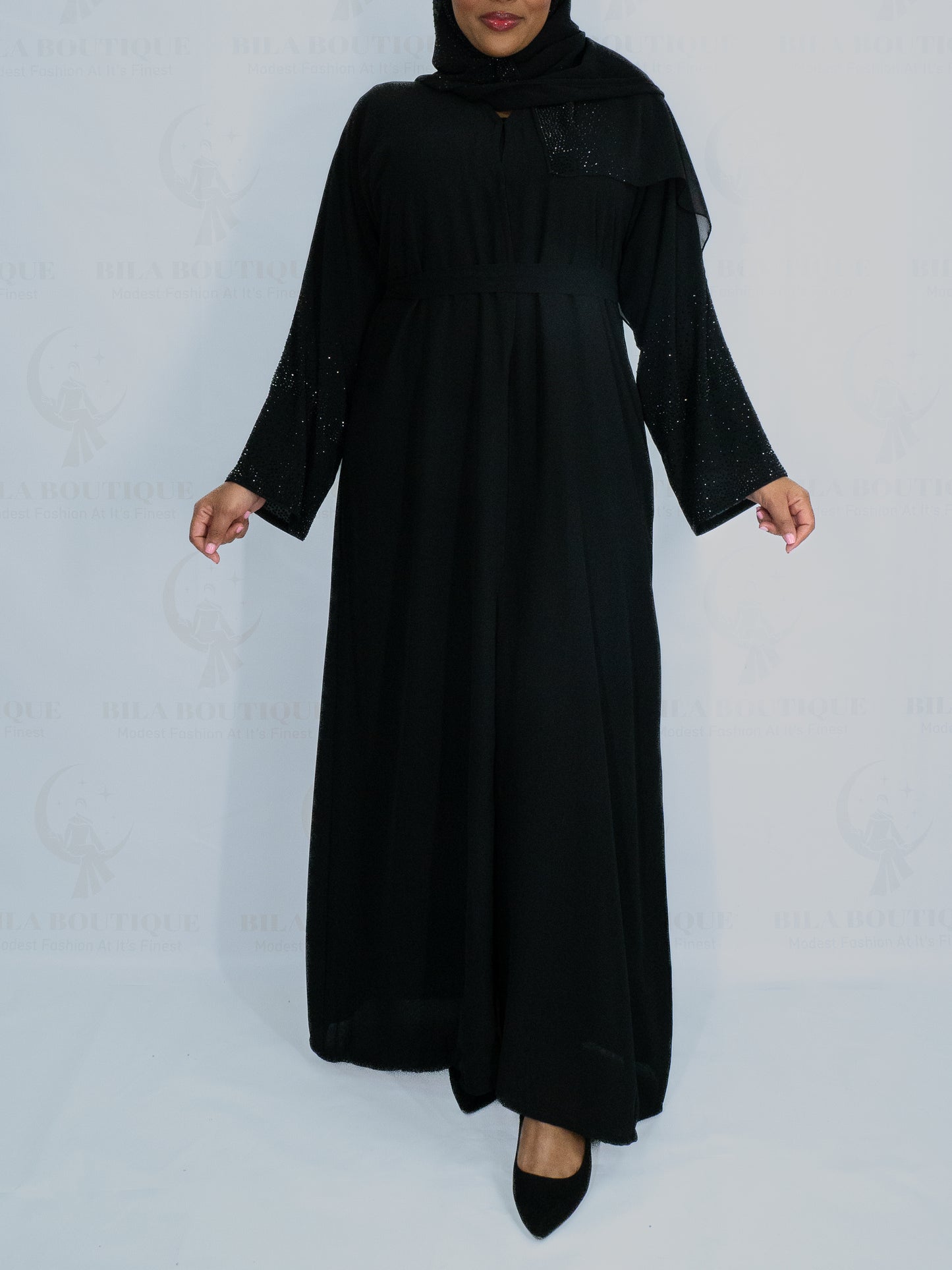 Black 3/4 Rhinestone Abaya