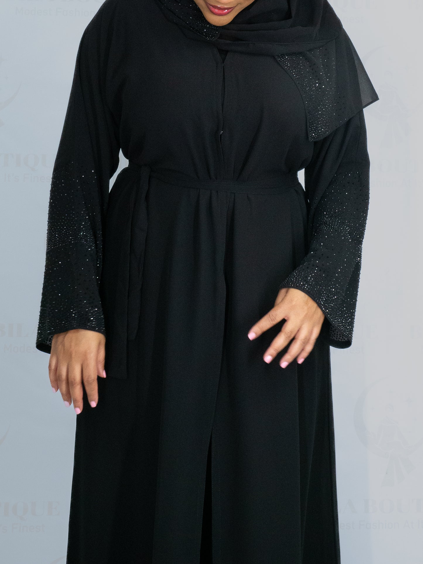 Black 3/4 Rhinestone Abaya