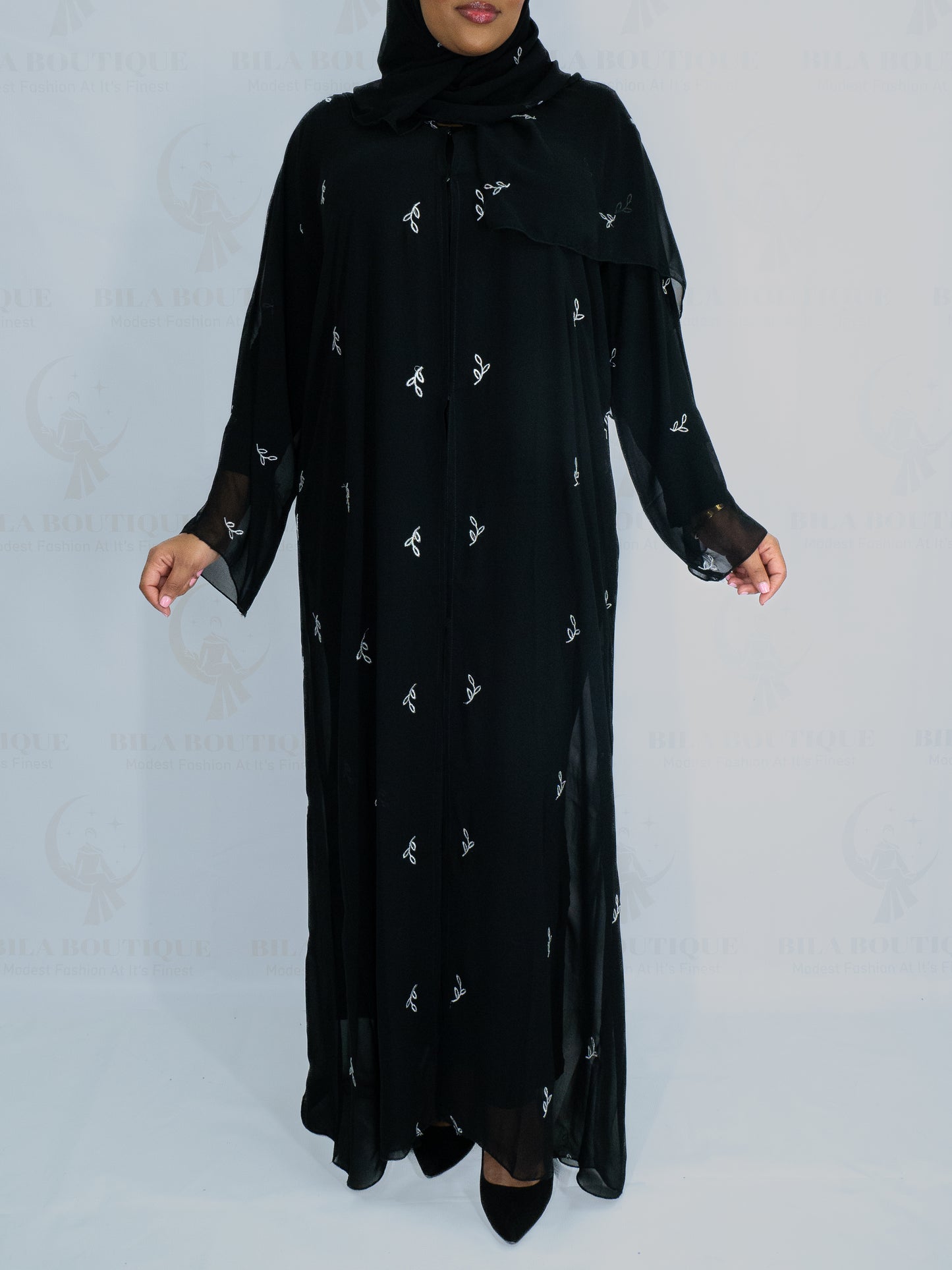 Black Little Leaf Abaya