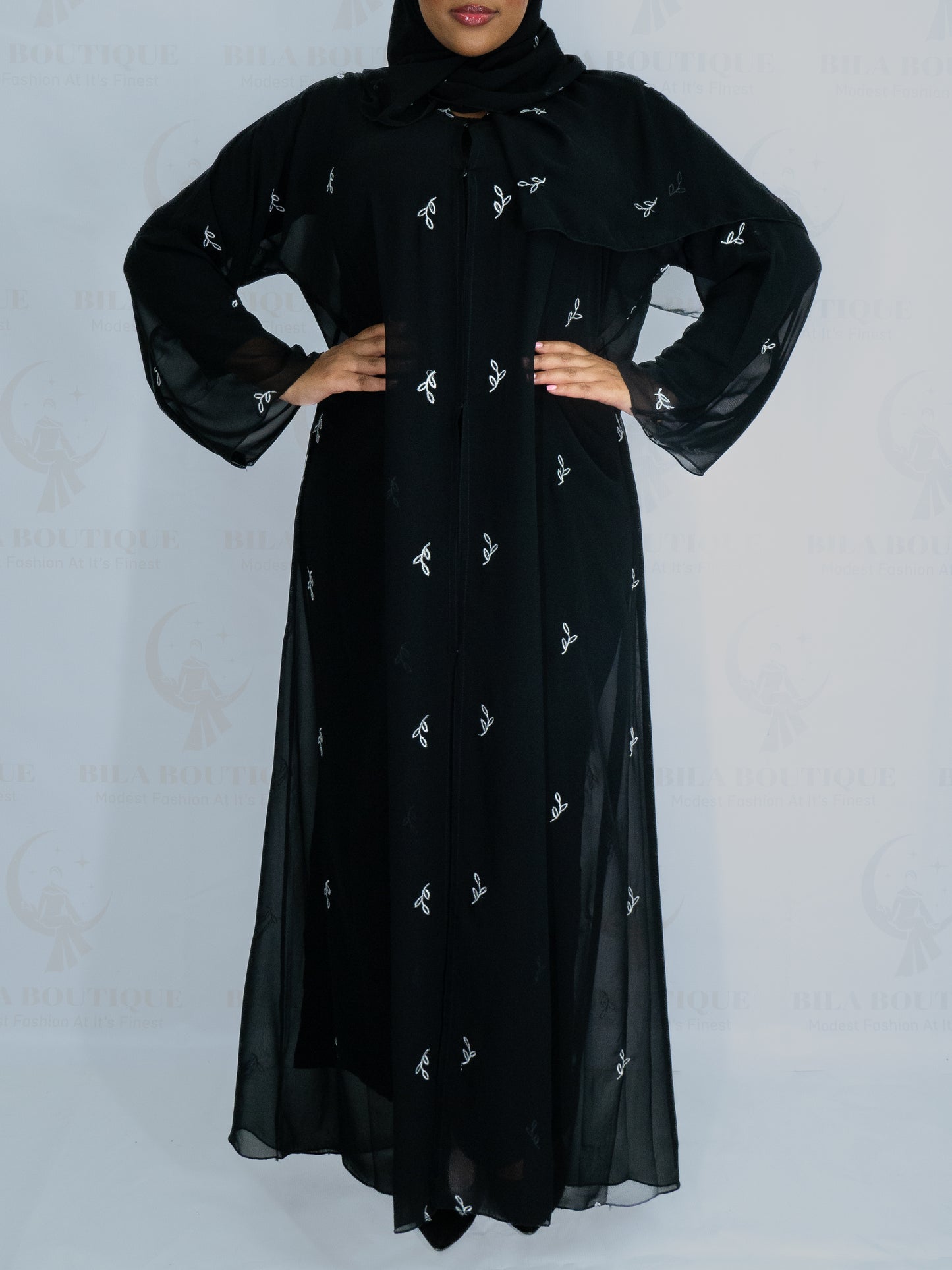 Black Little Leaf Abaya