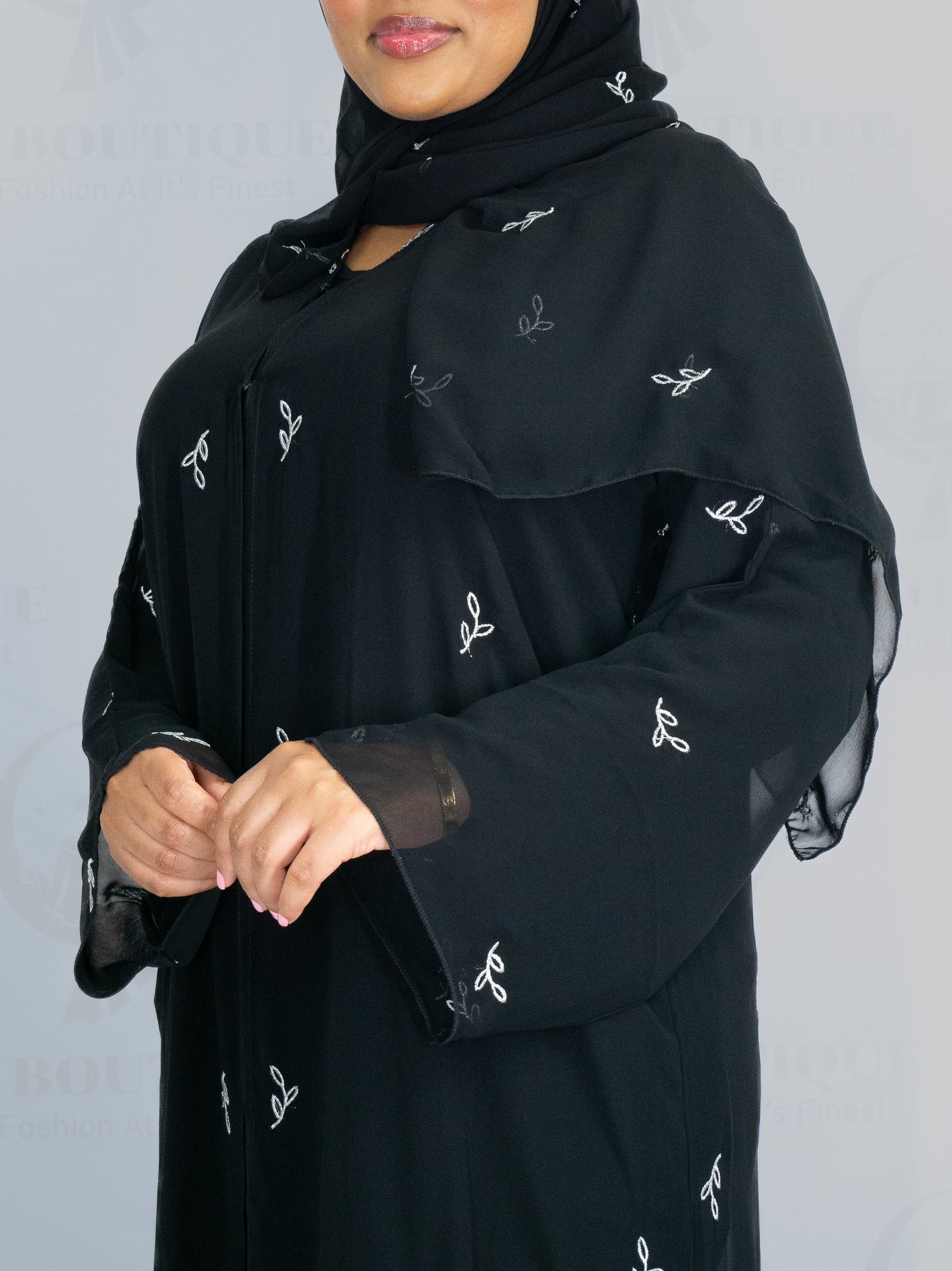 Black Little Leaf Abaya