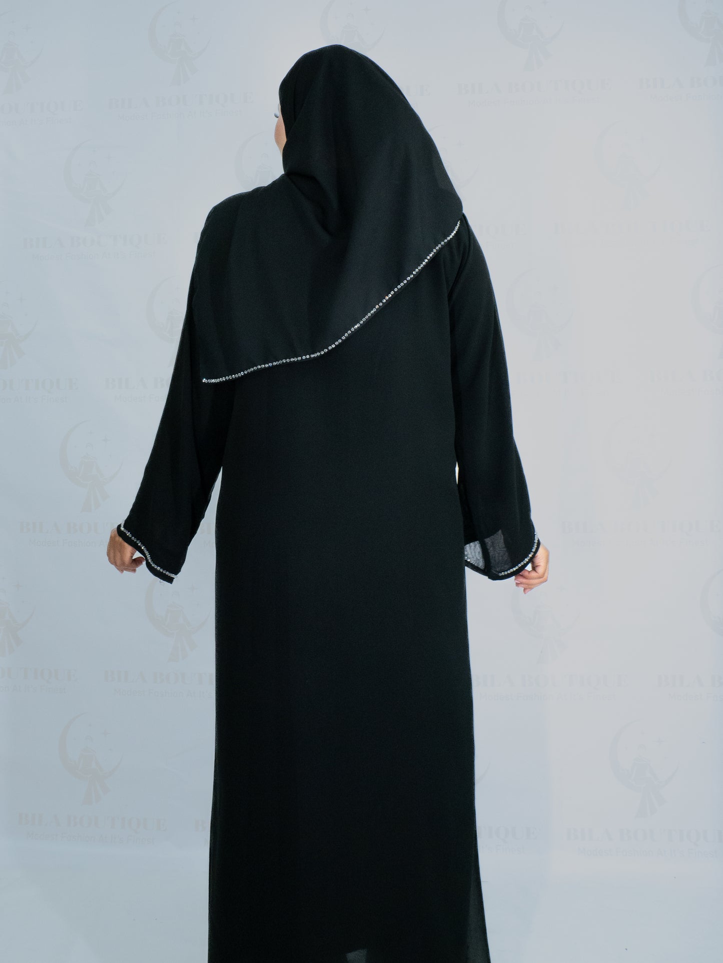 Black Slit Beaded Abaya