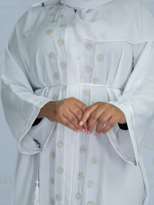 White Gold Flower Abaya