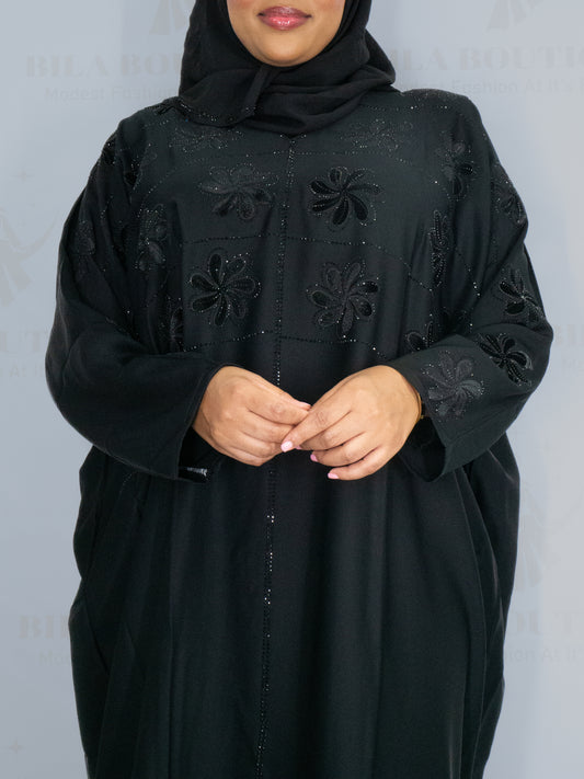 Black Foral Batwing Abaya