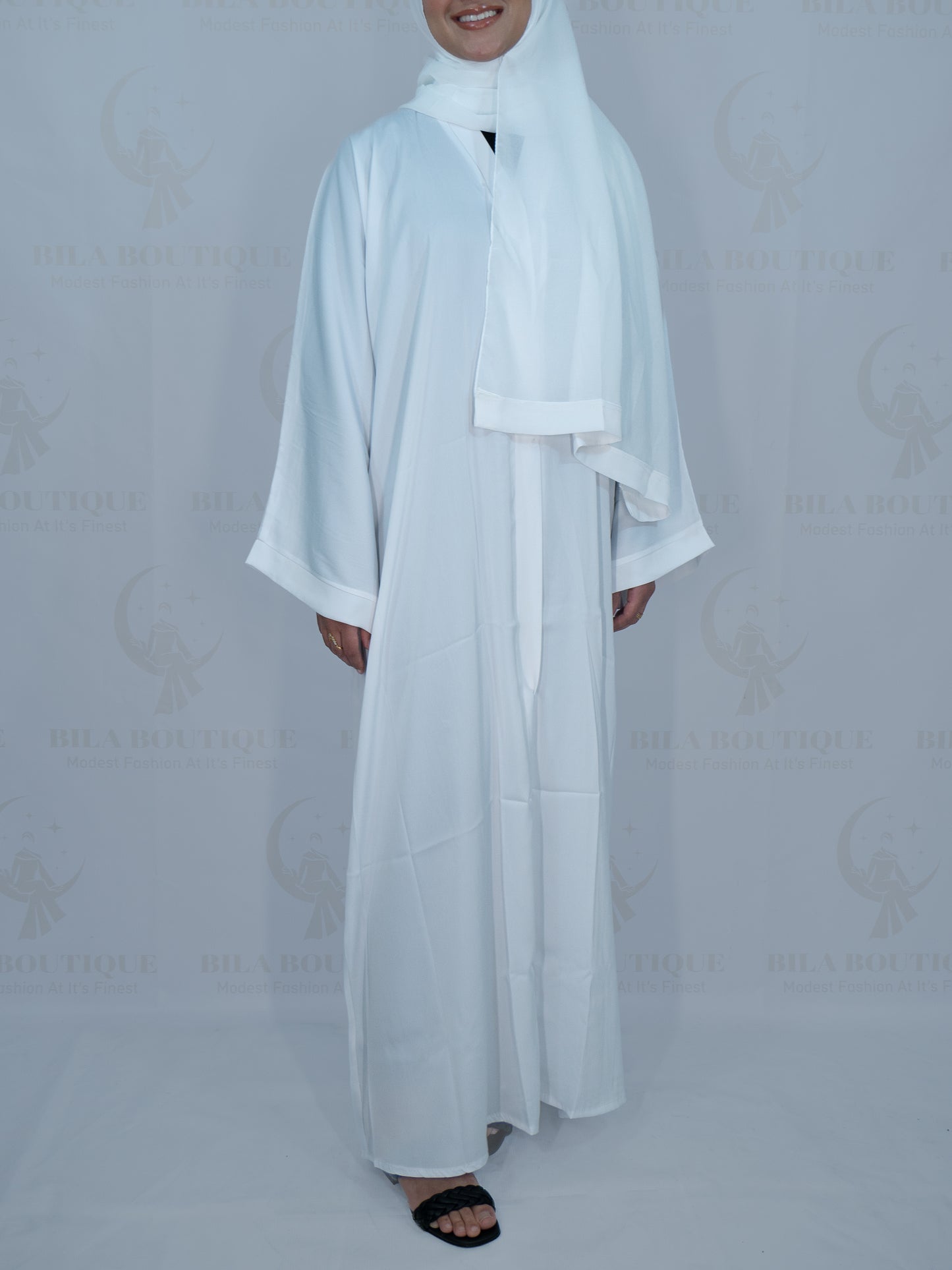 White Solid Plain Button Down Abaya