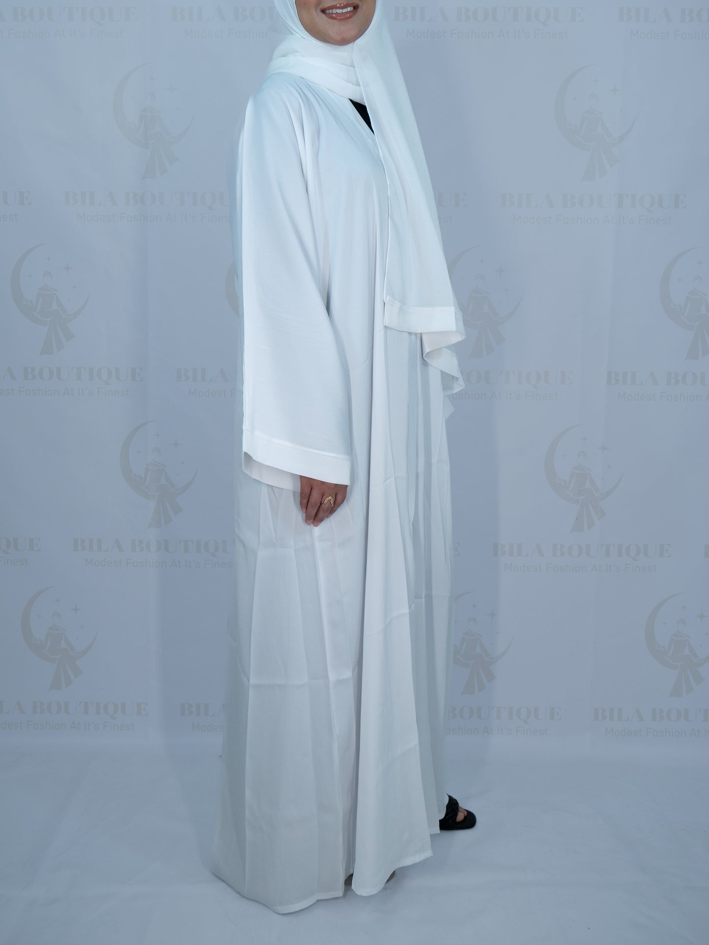 White Solid Plain Button Down Abaya