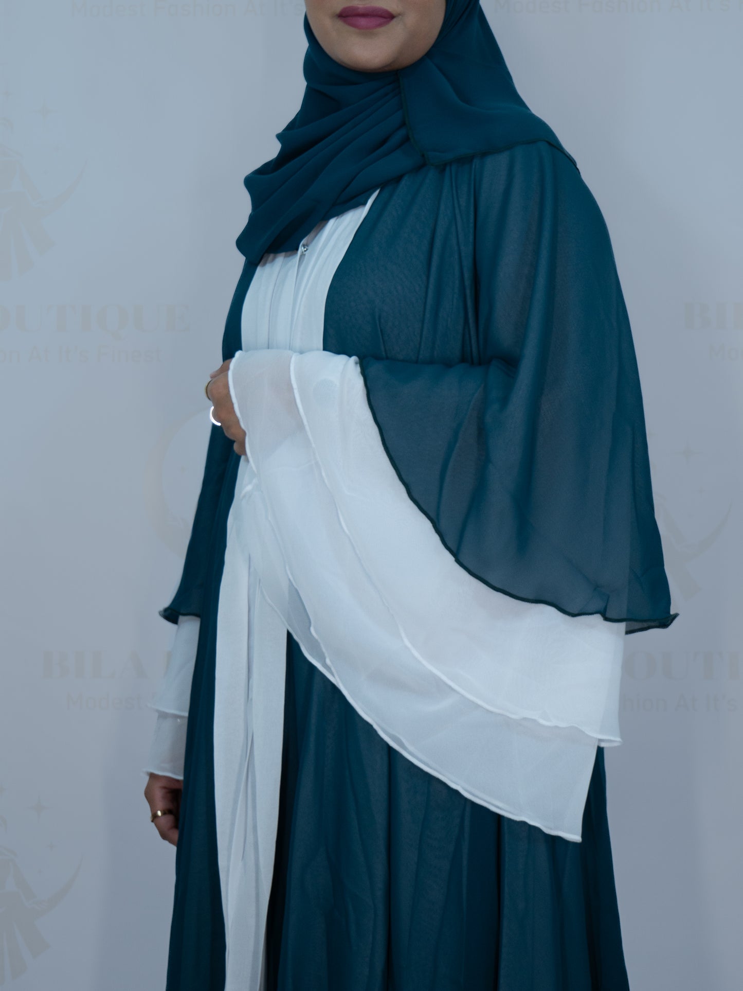 Teal White Layered Abaya