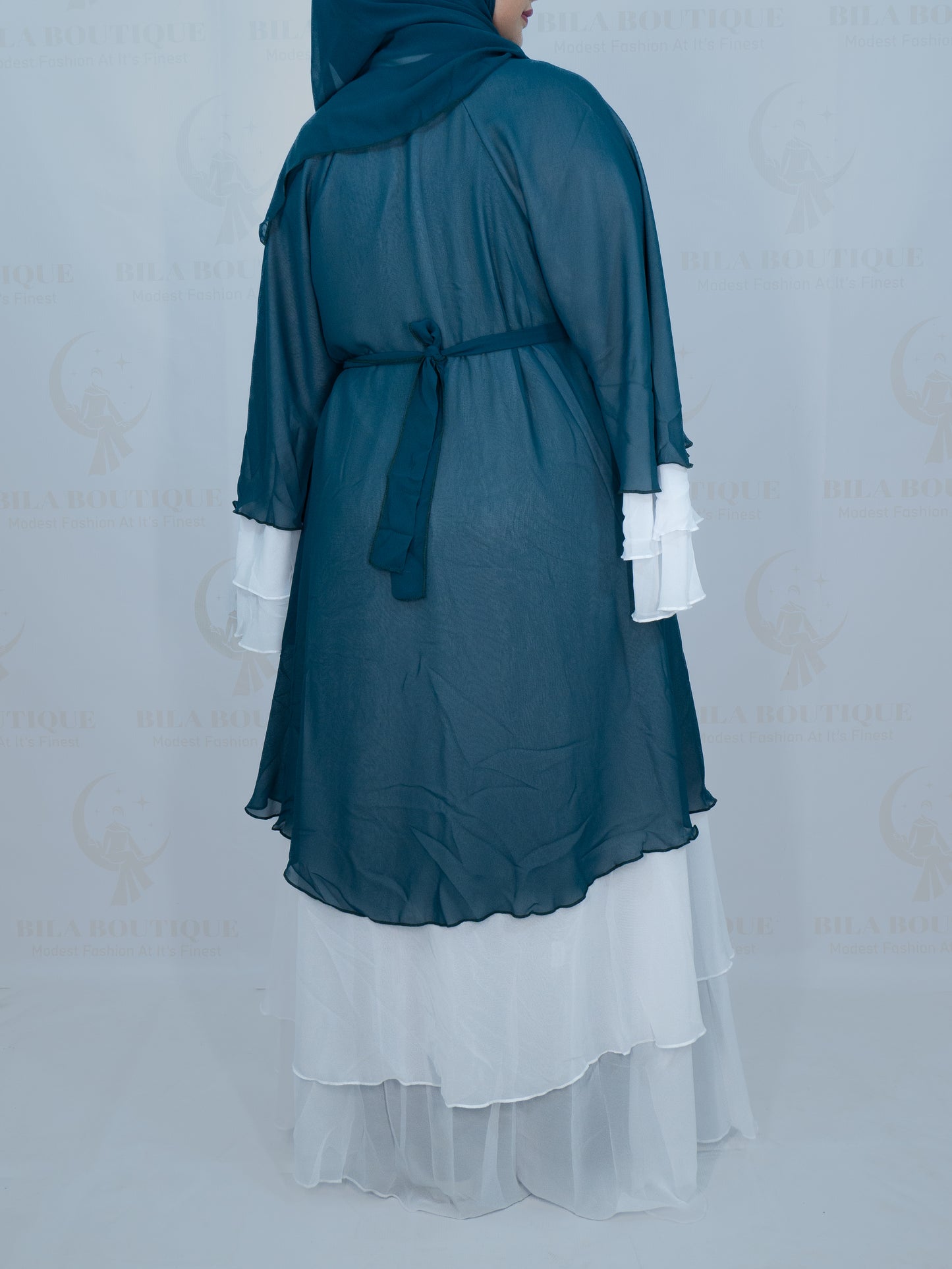 Teal White Layered Abaya