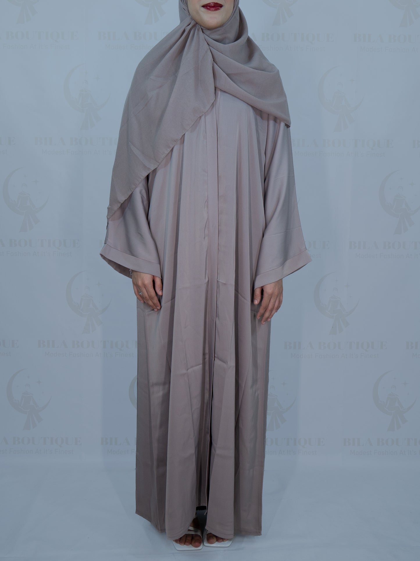 Pink Beige Plain Solid Abaya