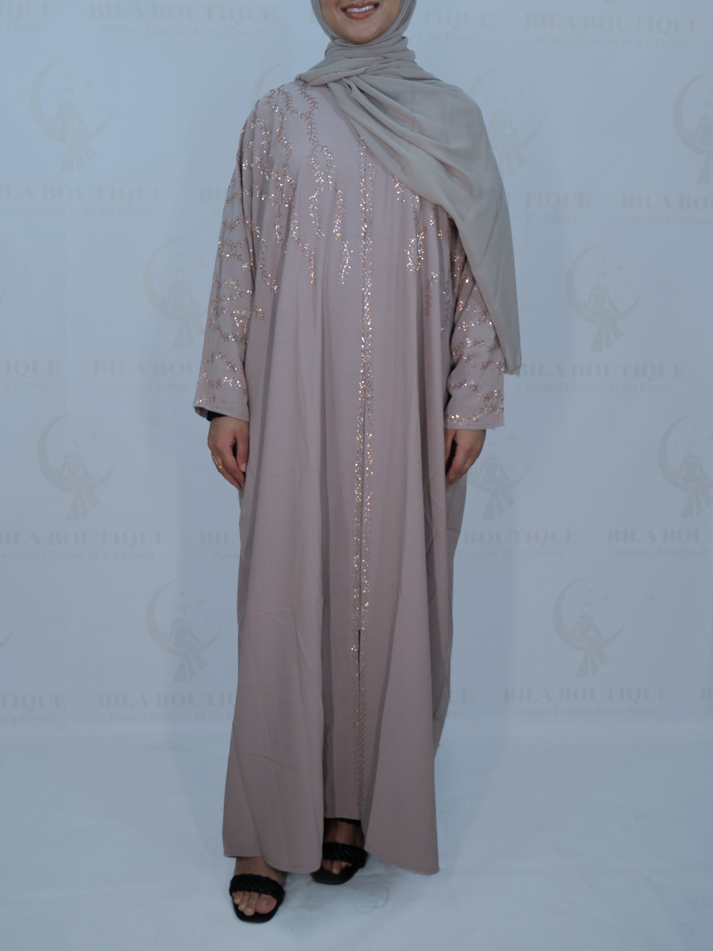 Pastel Pink Gemmed Vine Abaya