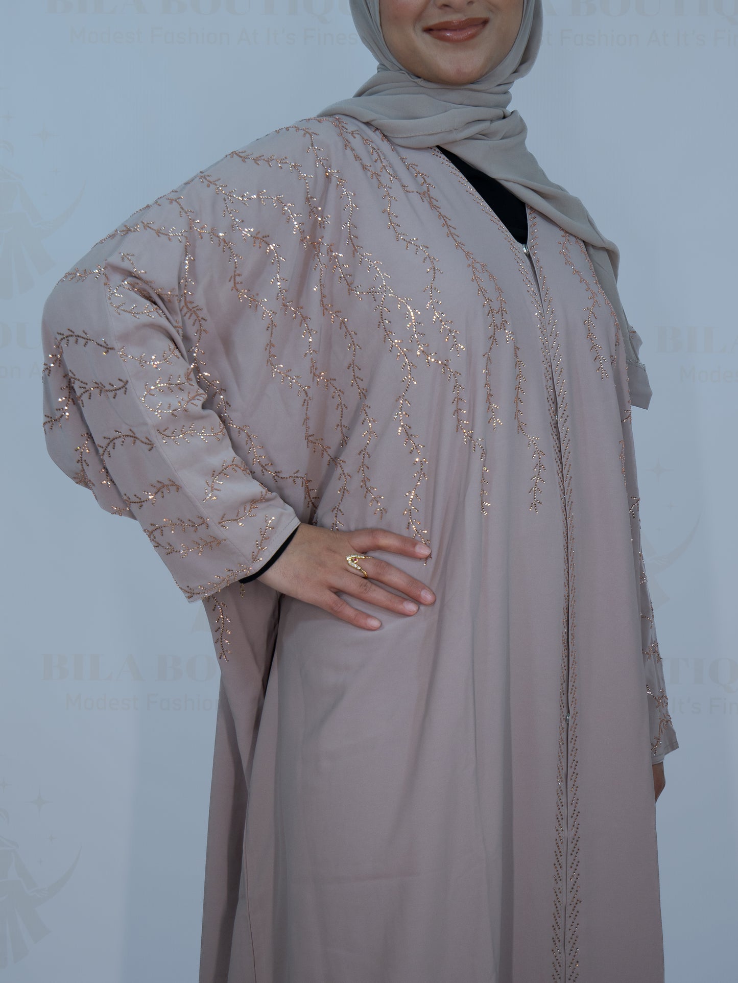 Pastel Pink Gemmed Vine Abaya