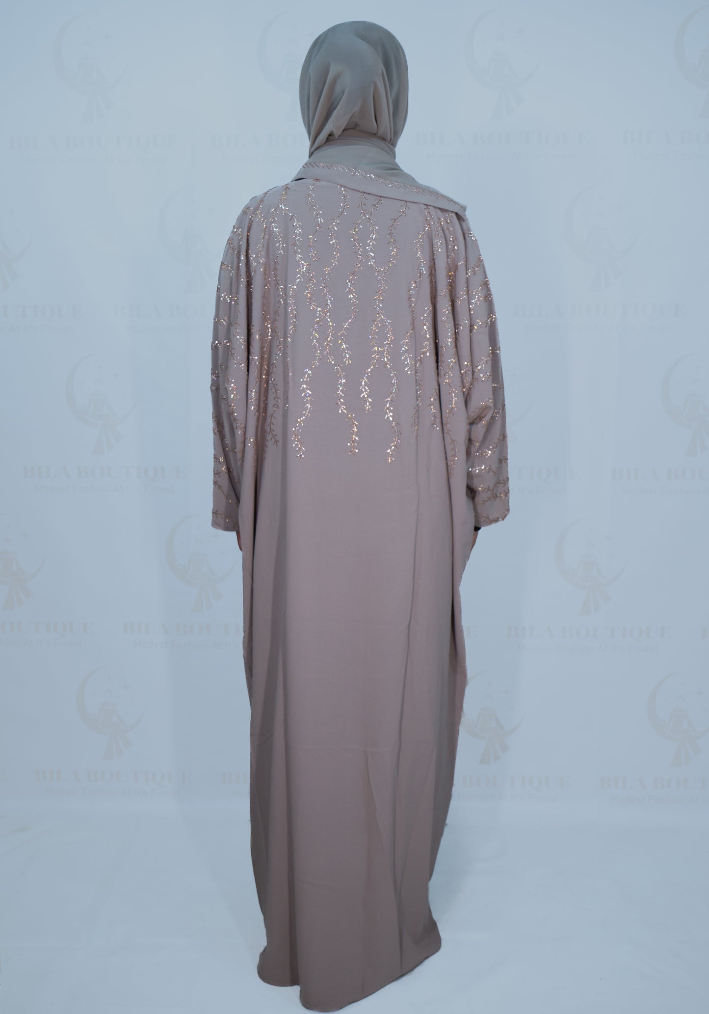 Pastel Pink Gemmed Vine Abaya