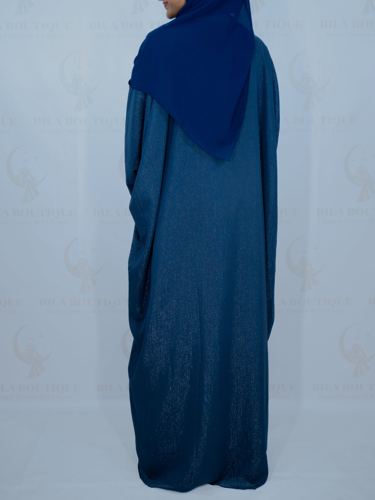 Navy Blue Organza Two Piece Open Abaya