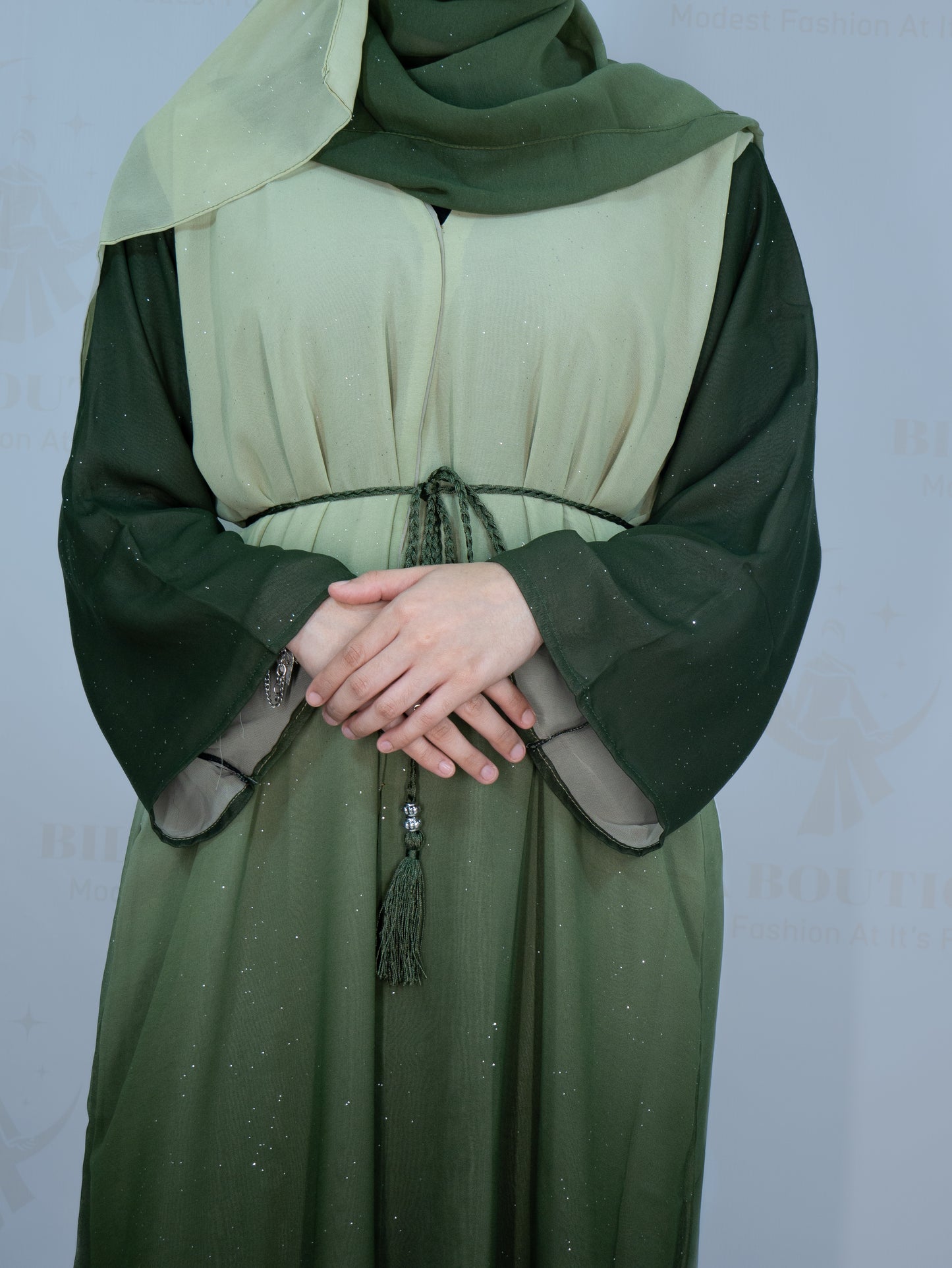 Green Omber Glitter Abaya