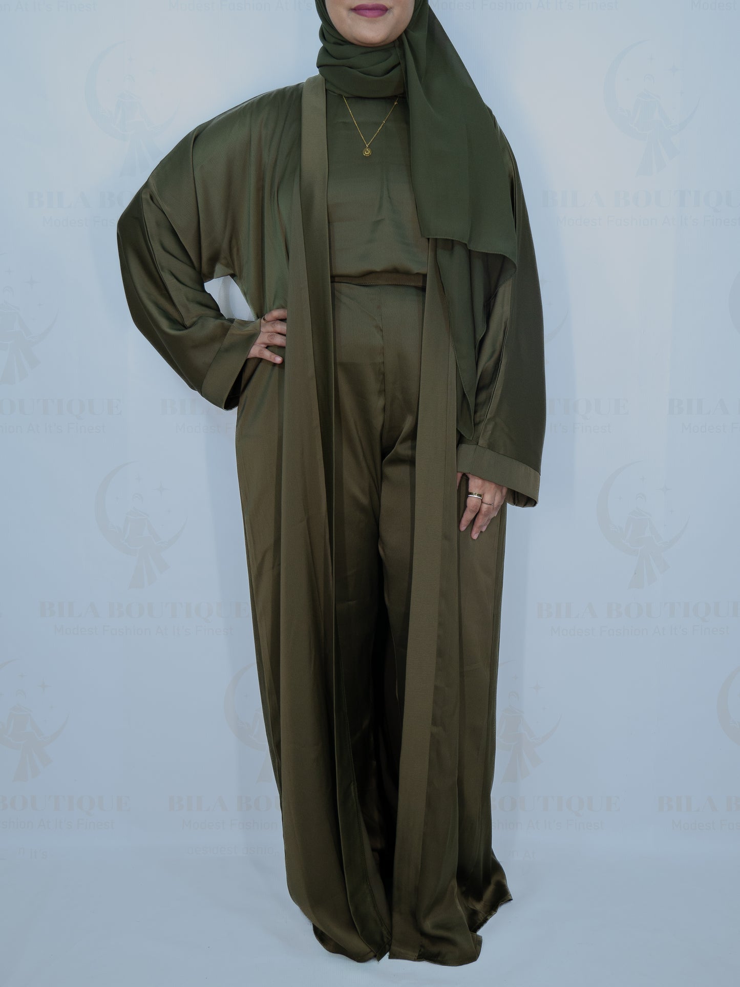 Green Satin Pant Abaya