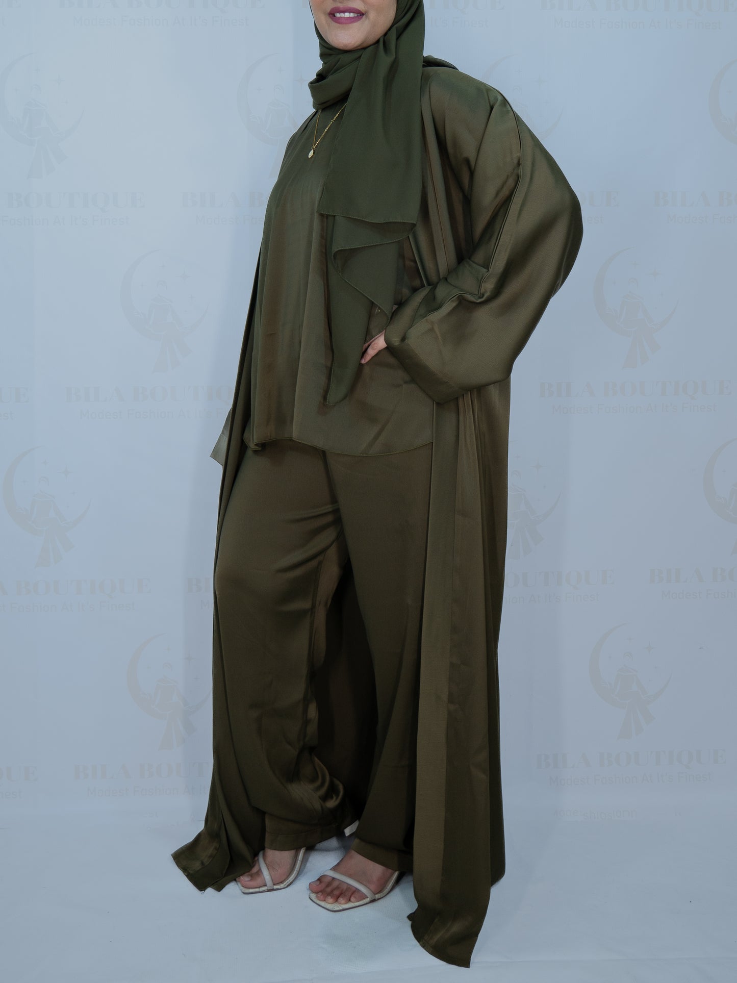 Green Satin Pant Abaya