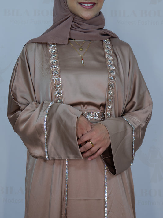 Bronze Seashell Rhinestone Open Abaya