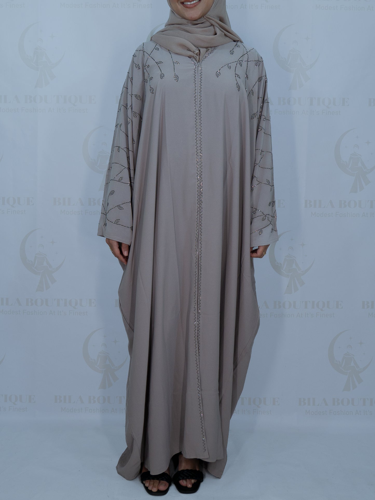 Beige Petal Vines Abaya