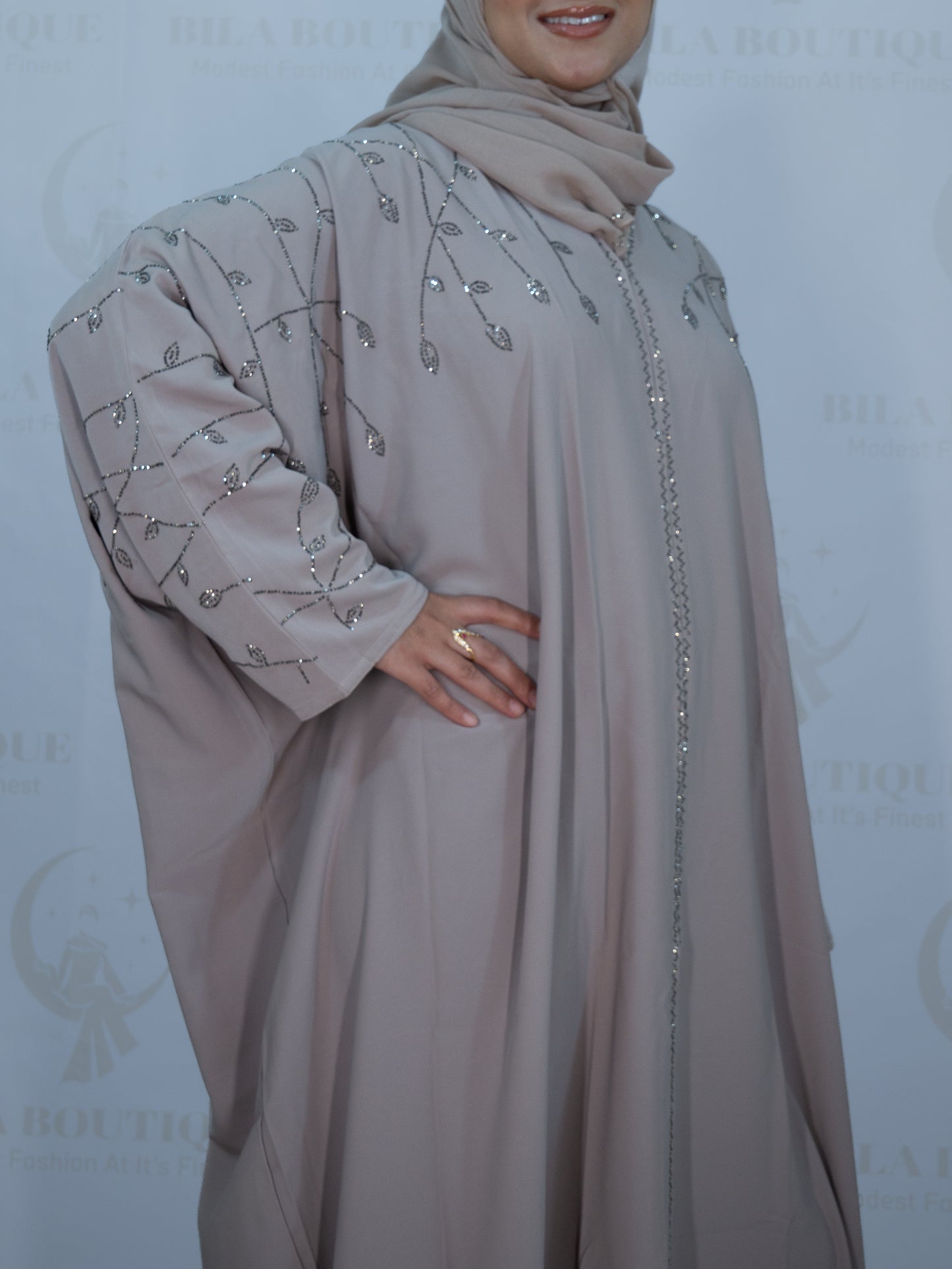 Beige Petal Vines Abaya