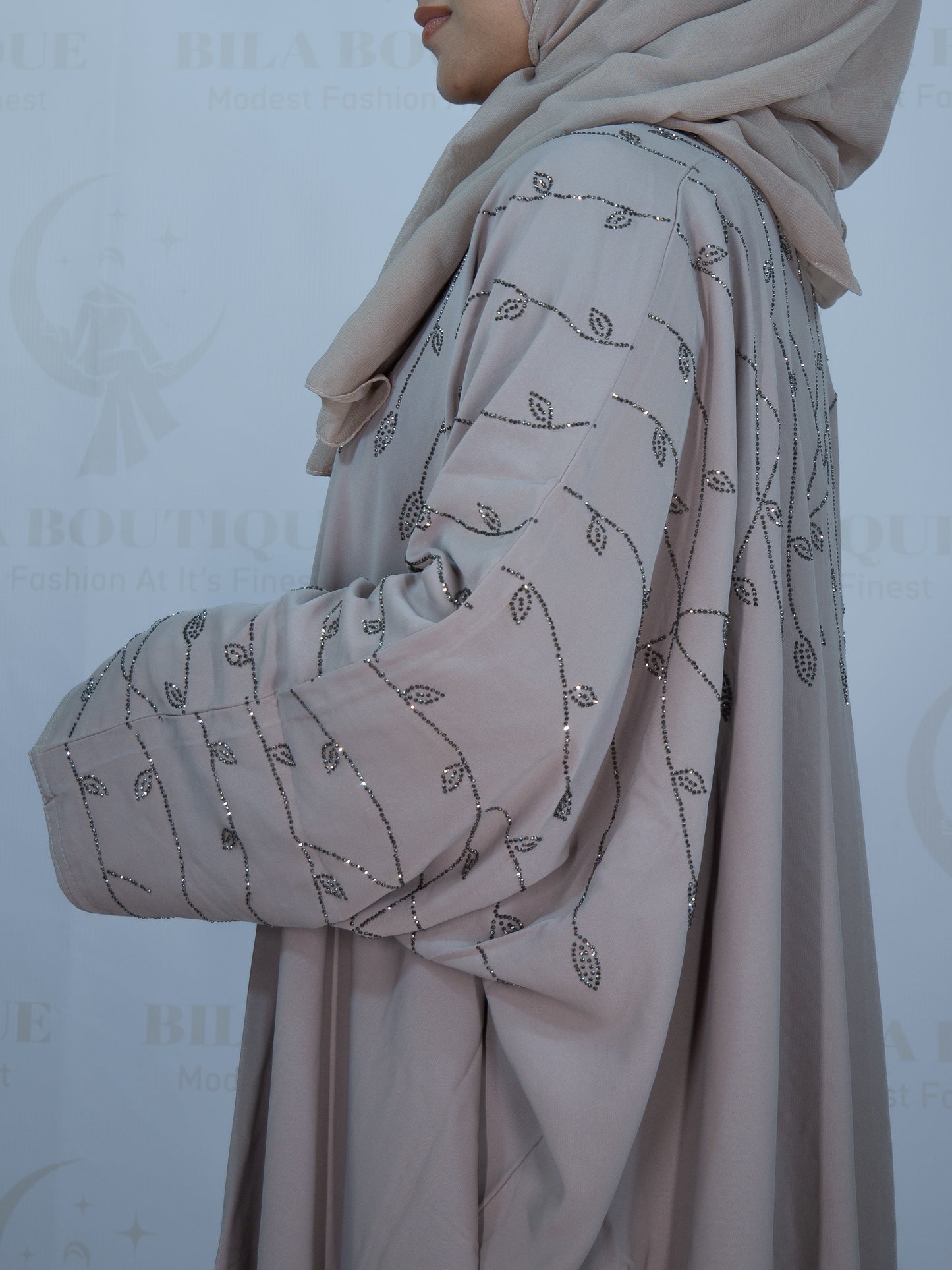 Beige Petal Vines Abaya