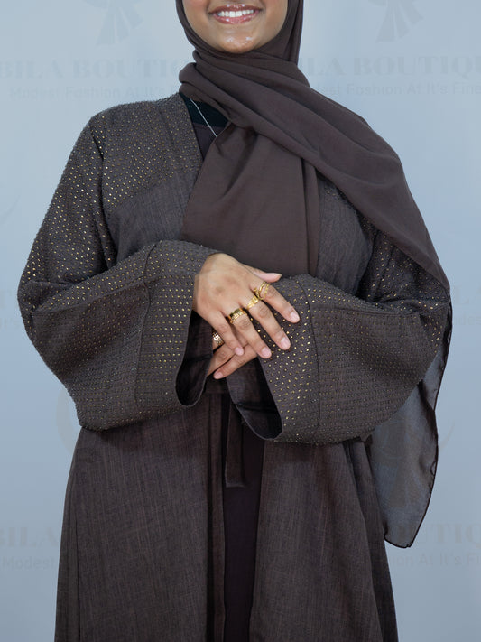 Brown Gemmed Sleeve Abaya