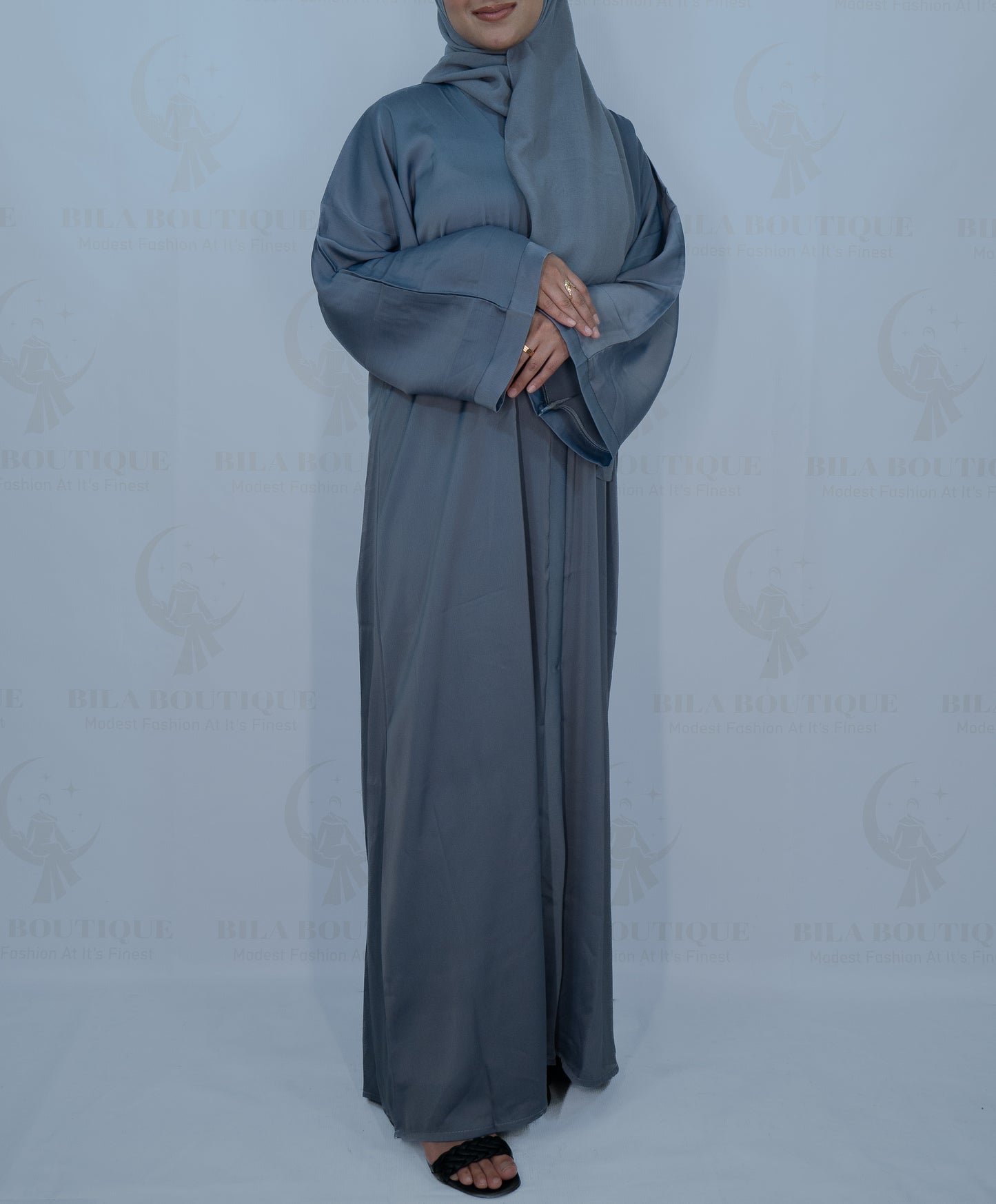 Pastel Blue Plain Solid Abaya