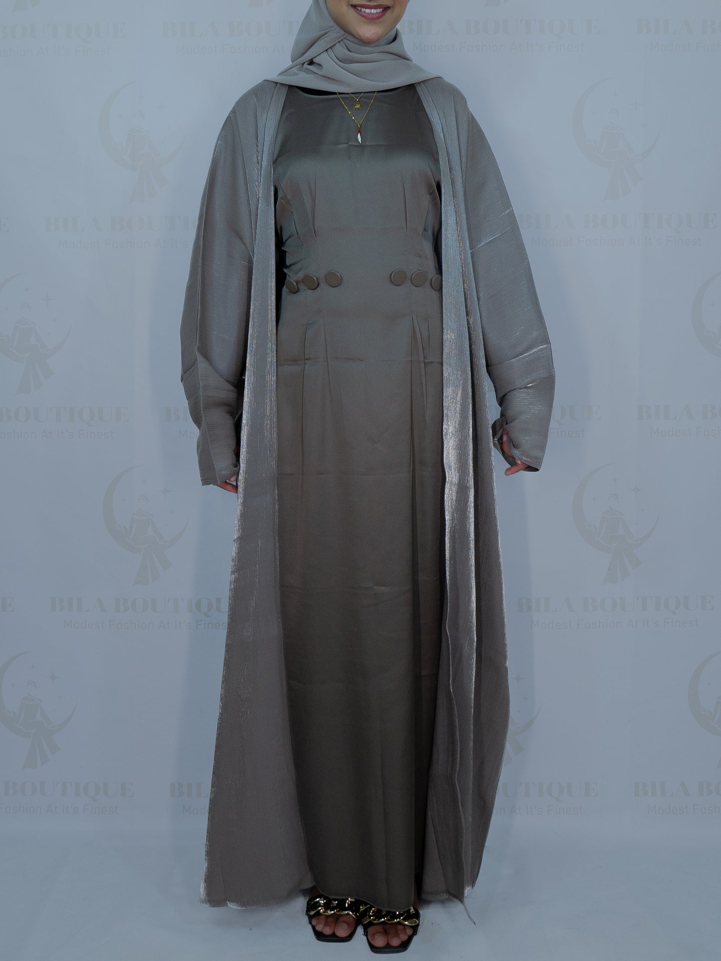 Light Brown Organza Two Piece Open Abaya