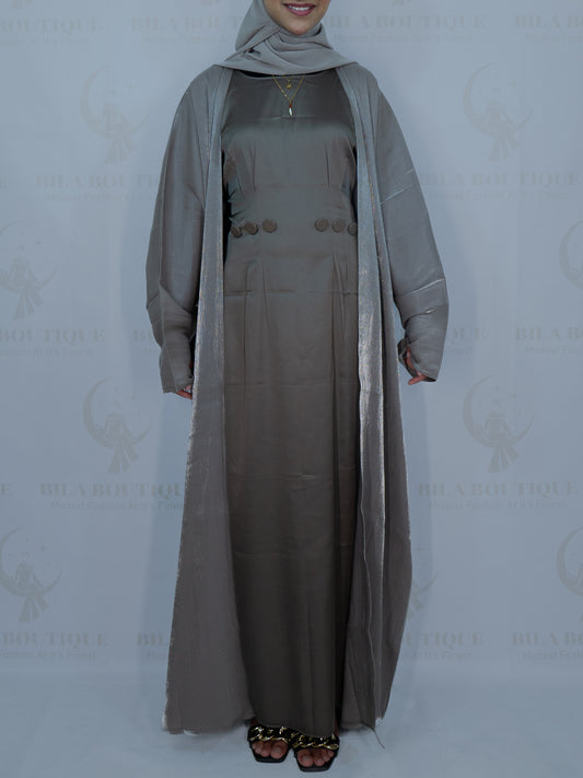 Light Brown Organza Two Piece Open Abaya