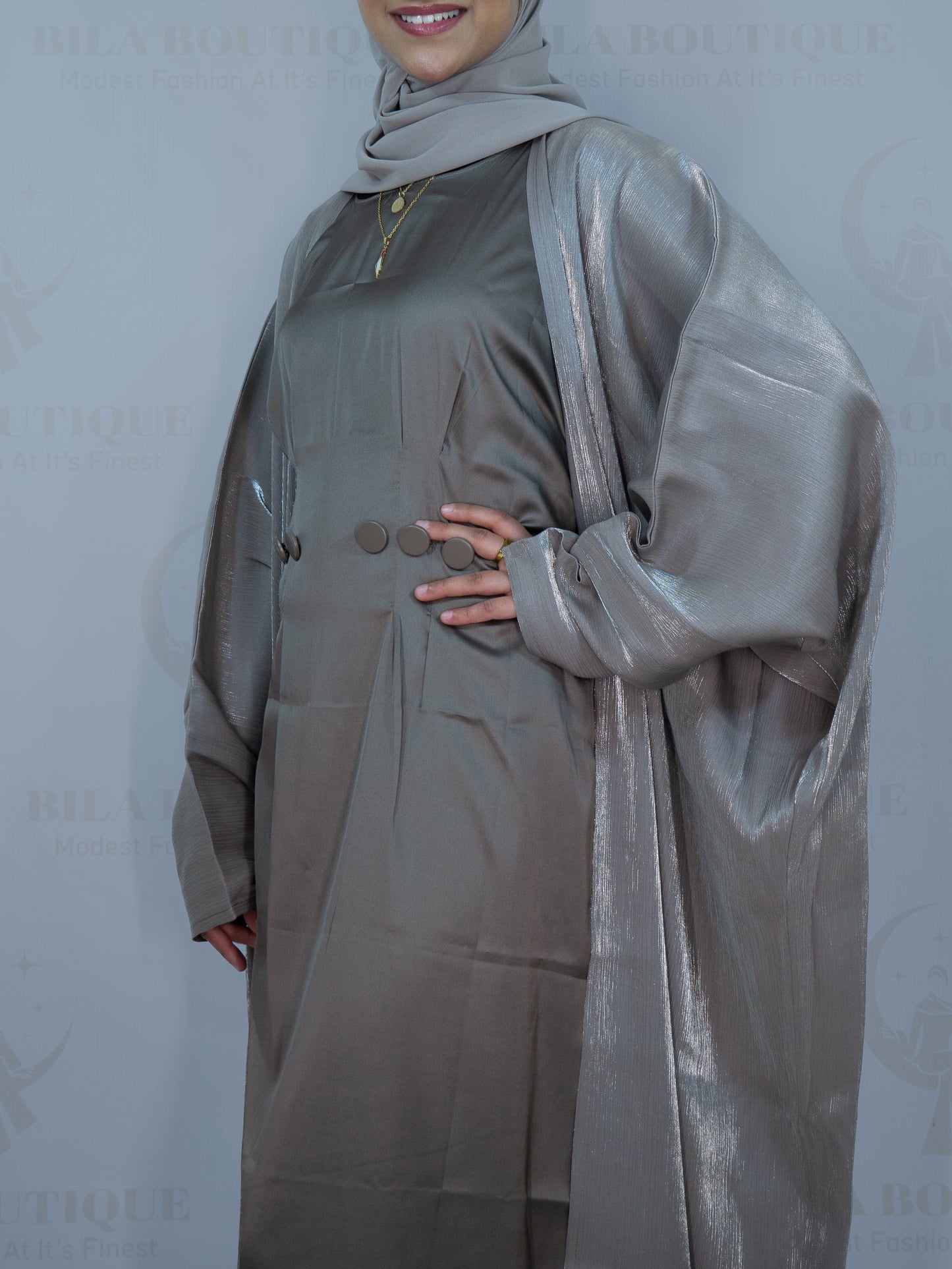 Light Brown Organza Two Piece Open Abaya