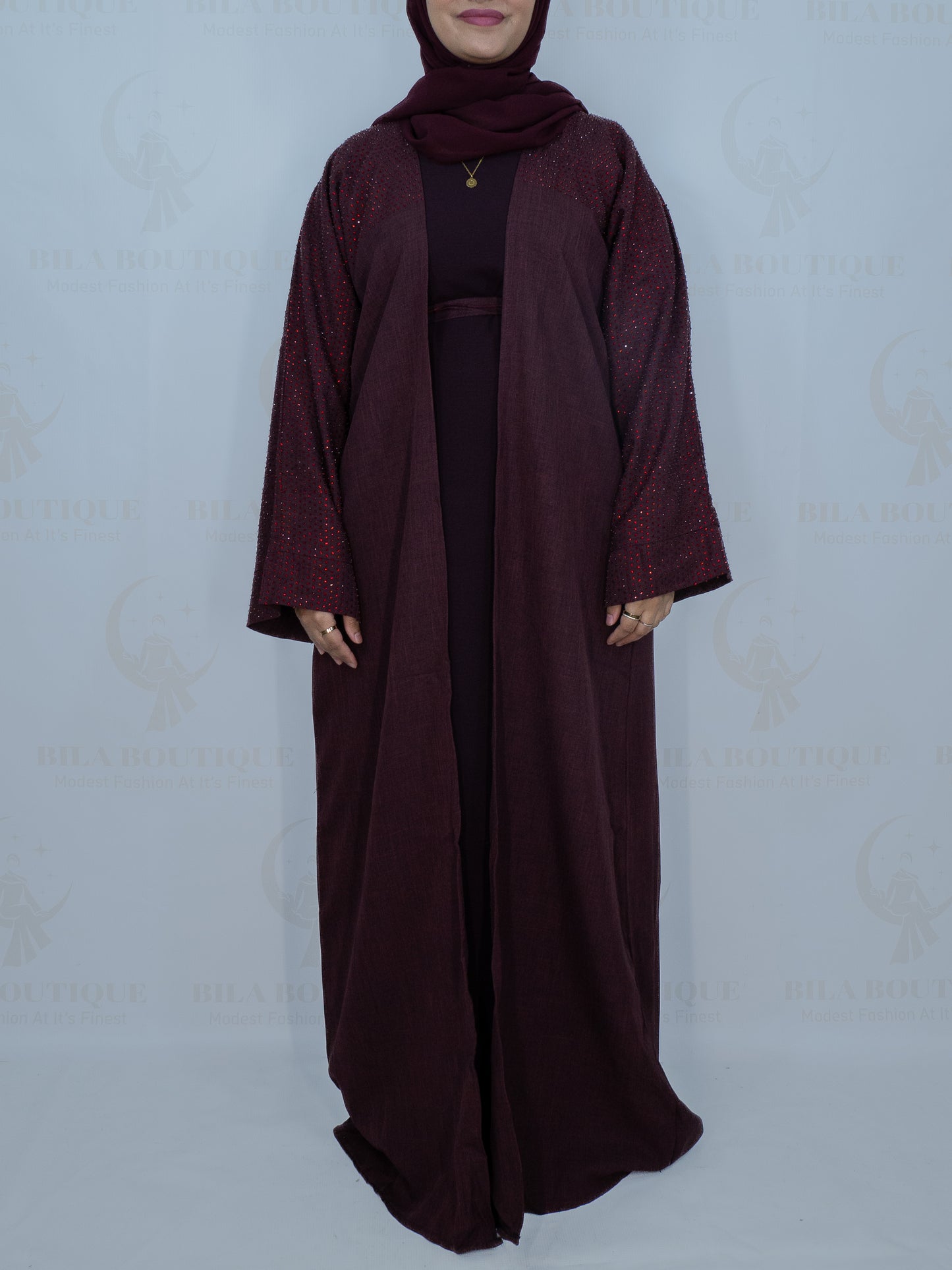 Red Gemmed Sleeve Abaya