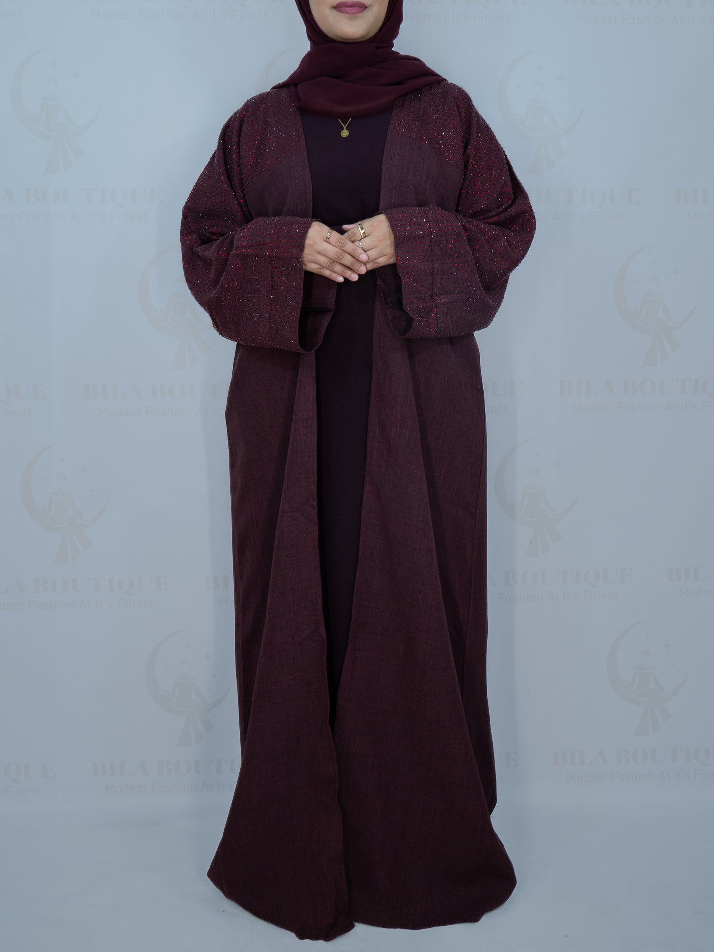 Red Gemmed Sleeve Abaya