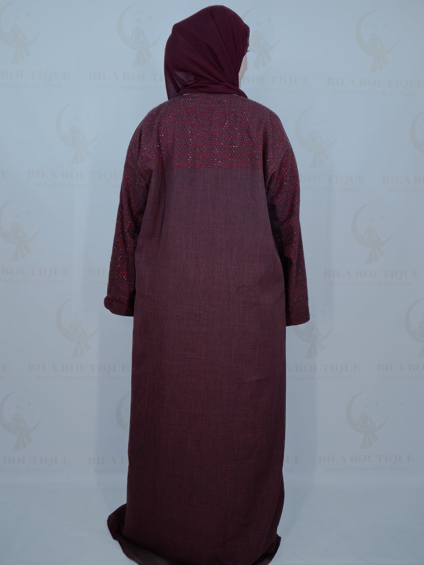 Red Gemmed Sleeve Abaya