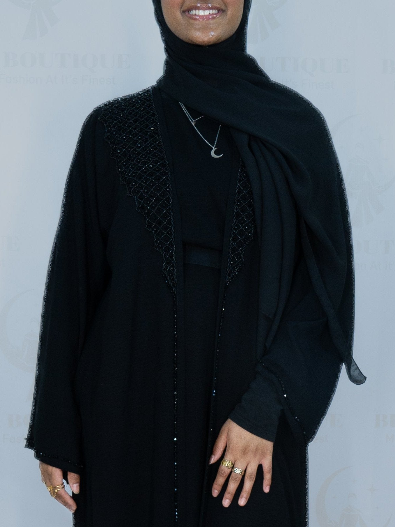 Black Knitted Beaded Abaya