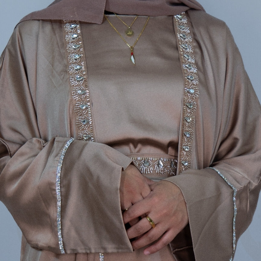 Bronze Seashell Rhinestone Open Abaya